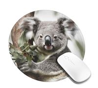 Tappetino per mouse rotondo con base in gomma antiscivolo, motivo koala, con bordo cucito, tappetino per mouse wireless per computer, laptop, casa, ufficio, scrivania, 20,3 cm
