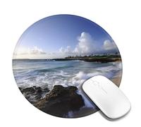 Tappetino per mouse rotondo con base in gomma antiscivolo, motivo: Porto Rico, tappetino per mouse da spiaggia con bordo cucito, tappetino per mouse wireless per computer, laptop, casa, ufficio