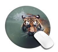 Tappetino per mouse rotondo con base in gomma antiscivolo, motivo tigre che nuota con bordo cucito, tappetino per mouse da gioco, per mouse wireless, computer, laptop, casa, ufficio, scrivania