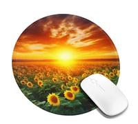 Tappetino per mouse rotondo con base in gomma antiscivolo, motivo: tramonto di un campo di girasoli, tappetino per mouse da gioco con bordo cucito, tappetino per mouse wireless per computer, laptop