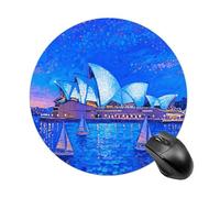 Tappetino per mouse rotondo con base in gomma antiscivolo | Sydney Opera House - Tappetino per mouse impermeabile con superficie liscia e bordo cucito, per casa e ufficio, 19 x 20 cm