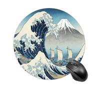 Tappetino per mouse rotondo con base in gomma antiscivolo | The Great Wave - Tappetino per mouse impermeabile con superficie liscia e bordo cucito, per casa e ufficio, 19 x 20 cm