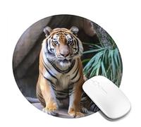 Tappetino per mouse rotondo con base in gomma antiscivolo Tiger in The Zoo, tappetino per mouse da gioco con bordo cucito, per mouse wireless, computer, laptop, casa, ufficio, scrivania, tappetino da