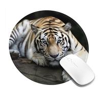 Tappetino per mouse rotondo con base in gomma antiscivolo, tigre sdraiata sulla roccia, tappetino per mouse da gioco con bordo cucito, per mouse wireless, computer, laptop, casa, ufficio, scrivania