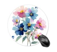 Tappetino per mouse rotondo con bouquet di fiori selvatici blu e rosa, tappetino per mouse per computer, impermeabile, con base in gomma antiscivolo, tappetino per mouse per laptop e ufficio, 20 cm