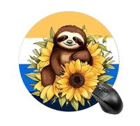 Tappetino per mouse rotondo con bradipo seduto su girasole in stile cartone animato, tappetino per mouse da gaming, ad alta densità, portatile, comodo, per scrivania, casa, ufficio, 19 x 20 cm