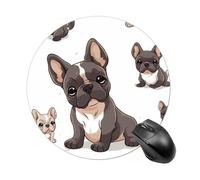 Tappetino per mouse rotondo con bulldog francese, scorrevole, tappetino per mouse da gioco, ad alta densità, portatile, comodo, per scrivania, casa, ufficio, 19 x 20 cm