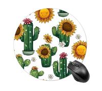 Tappetino per mouse rotondo con cactus, girasole, con base in gomma antiscivolo, impermeabile, per computer portatile e ufficio