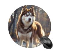 Tappetino per mouse rotondo con cane Husky, scorrevole, tappetino per mouse da gioco, ad alta densità, portatile, comodo, per scrivania, casa, ufficio, 19 x 20 cm