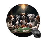 Tappetino per mouse rotondo con cani da poker, scorrevole, ad alta densità, portatile, comodo, per scrivania, casa, ufficio, 19 x 20 cm