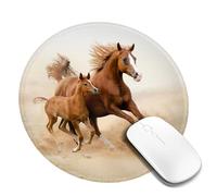 Tappetino per mouse rotondo con cavalli che corrono nei campi, tappetino per mouse piccolo per accessori da scrivania, tappetino per mouse da gioco con bordo cucito, tappetino per scrivania in gomma