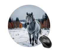 Tappetino per mouse rotondo con cavallo grigio nel paesaggio invernale innevato paesaggio paesaggio paesaggio per mouse liscio scorrevole tappetino per mouse da gioco ad alta densità portatile comodo