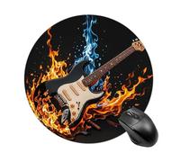 Tappetino per mouse rotondo con chitarra elettrica e musica, scorrevole, tappetino per mouse da gioco, ad alta densità, portatile, comodo, per scrivania, casa, ufficio, 19 x 20 cm