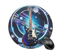 Tappetino per mouse rotondo con chitarra elettrica magica, 19 cm, portatile, antiscivolo, base in gomma, tappetino per mouse da ufficio, impermeabile, resistente, superficie liscia, tappetino per