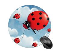 Tappetino per mouse rotondo con coccinella e nuvola, tappetino per mouse da gioco, ad alta densità, portatile, comodo, per scrivania, casa, ufficio, 19 x 20 cm