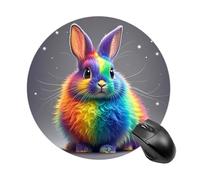 Tappetino per mouse rotondo con coniglio arcobaleno, tappetino per mouse da gioco, ad alta densità, portatile, comodo, per scrivania, casa, ufficio, 19 x 20 cm