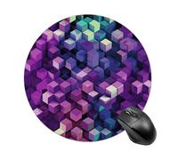 Tappetino per mouse rotondo con cubi di colore astratto viola, tappetino per mouse in gomma antiscivolo impermeabile tappetino per mouse divertente 7,8 "x 7,8" per computer portatili accessori da