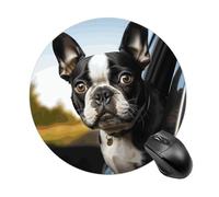 Tappetino per mouse rotondo con cucciolo di Boston Terrier, tappetino per mouse da gioco, ad alta densità, portatile, comodo, per scrivania, casa, ufficio, 20 x 20 cm