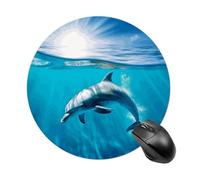 Tappetino per mouse rotondo con delfino che nuota nel mare blu, tappetino per mouse da gioco, ad alta densità, portatile, comodo, per scrivania, casa, ufficio, 20 x 20 cm