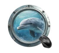 Tappetino per mouse rotondo con delfino nell'oceano con nave antica oblò tappetino per mouse rotondo per computer tappetino per mouse da gioco impermeabile con base in gomma antiscivolo tappetino per