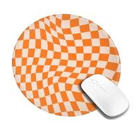 Tappetino per mouse rotondo con design a scacchi arancione, piccolo tappetino per mouse per accessori da scrivania, tappetino per mouse da gioco con bordo cucito, tappetino da scrivania in gomma ant