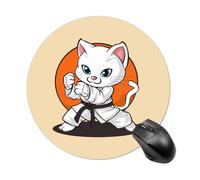 Tappetino per mouse rotondo con divertente gatto jiu jitsu karate taekwondo, con base in gomma antiscivolo, impermeabile, per computer portatile, ufficio