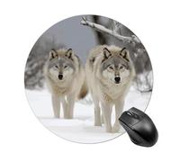 Tappetino per mouse rotondo con due lupi che camminano nella neve, tappetino per mouse impermeabile in gomma antiscivolo divertente tappetino per mouse 19,8 x 19,8 cm, per computer, laptop, accessori