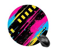 Tappetino per mouse rotondo con effetto schizzi di inchiostro neon, base in gomma antiscivolo, ideale per computer, laptop, videogiochi, casa e ufficio. Accessori per scrivania, 20 cm (8 pollici).