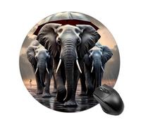 Tappetino per mouse rotondo con elefante con ombrello impermeabile, con base in gomma antiscivolo, per computer portatile e ufficio