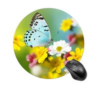 Tappetino per mouse rotondo con farfalla primaverile, scorrevole, tappetino per mouse da gioco, ad alta densità, portatile, comodo, per scrivania, casa, ufficio, 19,8 x 20 cm
