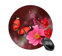 Tappetino per mouse rotondo con fiore rosso e farfalla per computer, tappetino per mouse rotondo da gioco con base in gomma antiscivolo, tappetino per mouse impermeabile per laptop, ufficio e casa, 20