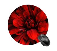 Tappetino per mouse rotondo con fiore rosso su nero, tappetino per mouse da gioco rotondo con base in gomma antiscivolo, tappetino per mouse impermeabile per laptop, ufficio, casa, 19 x 20 cm
