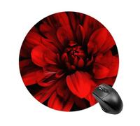 Tappetino per mouse rotondo con fiore rosso su sfondo nero, impermeabile, antiscivolo, in gomma, divertente, 19,8 x 19,8 cm, per computer, laptop, ufficio, scrivania, accessori per mouse
