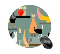 Tappetino per mouse rotondo con gatti arte moderna della metà del secolo, tappetino per mouse da gioco ad alta densità, portatile, comodo, per scrivania, casa, ufficio, 20 x 20 cm