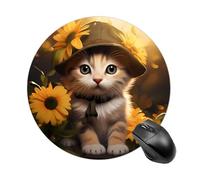 Tappetino per mouse rotondo con gattino e girasole, con base in gomma antiscivolo, impermeabile, per computer portatile e ufficio