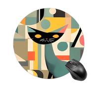 Tappetino per mouse rotondo con gatto arte moderna della metà del secolo, tappetino per mouse da gioco, ad alta densità, portatile, comodo, per scrivania, casa, ufficio, 20 x 20 cm