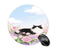 Tappetino per mouse rotondo con gatto floreale acquerello tappetino per mouse alla moda premium tappetino per mouse lavabile protezione desktop tappetino per mouse con base in gomma antiscivolo carino