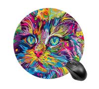 Tappetino per mouse rotondo con gatto psichedelico, tappetino per mouse in gomma antiscivolo impermeabile tappetino per mouse divertente 19,8 x 19,8 cm per computer, laptop, accessori da scrivania per