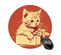 Tappetino per mouse rotondo con gatto sdraiato sulla scatola, tappetino per mouse da gioco, ad alta densità, portatile, comodo, per scrivania, casa, ufficio, 19 x 20 cm