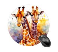 Tappetino per mouse rotondo con giraffe ad acquerello, tappetino per mouse da gioco, ad alta densità, portatile, comodo, per scrivania, casa, ufficio, 19 x 20 cm