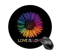 Tappetino per mouse rotondo con girasole arcobaleno Love Is Love, con base in gomma antiscivolo, impermeabile, per computer portatile e ufficio