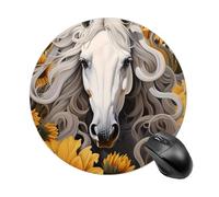 Tappetino per mouse rotondo con girasole bianco con base in gomma antiscivolo, impermeabile, per computer portatile e ufficio