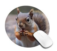 Tappetino per mouse rotondo con grazioso scoiattolo da 20 cm, comodo tappetino per mouse da gioco, bordo cucito, base in gomma antiscivolo, tappetino per mouse impermeabile per computer portatile