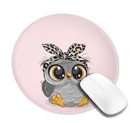 Tappetino per mouse rotondo con gufo rosa e simpatico cartone animato, piccolo tappetino per mouse per accessori da scrivania, tappetino per mouse da gioco con bordo cucito, tappetino in gomma antis