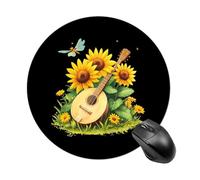 Tappetino per mouse rotondo con libellula, girasole, banjo, con base in gomma antiscivolo, impermeabile, per computer portatile e ufficio