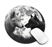 Tappetino per mouse rotondo con lupi che amano sotto la luna animali selvatici da 20 cm, tappetino per mouse da gioco confortevole, bordo cucito, base in gomma antiscivolo, tappetino per mouse