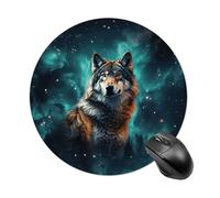 Tappetino per mouse rotondo con lupo sotto il cielo stellato, tappetino per mouse carino con base in gomma antiscivolo, tappetino per mouse per laptop, giochi, ufficio casa