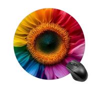 Tappetino per mouse rotondo con margherite colorate e girasole con base in gomma antiscivolo, impermeabile, per computer portatile e ufficio