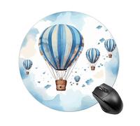 Tappetino per mouse rotondo con mongolfiera blu, tappetino per mouse da gioco, ad alta densità, portatile, comodo, per scrivania, casa, ufficio, 19 x 20 cm