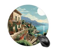Tappetino per mouse rotondo con motivo estivo mediterraneo carino piccolo tappetino per mouse senza fili per gaming lavoro laptop mini tappetino per mouse decorazione per la casa accessori da